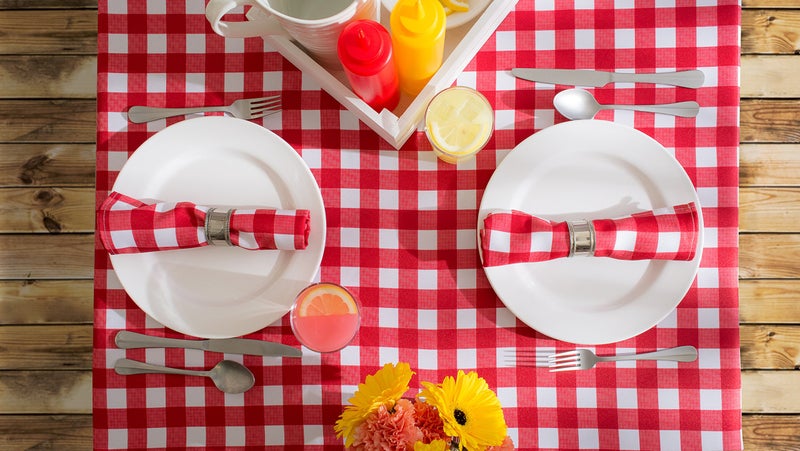 DII Checkered Tabletop Collection 100% Cotton, Machine Washable, Tablecloth, 70" Round, Red - Image 4